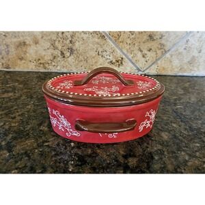 Temptations By Tara Red Small Floral Lace 16oz Hand Painted Baking Dish